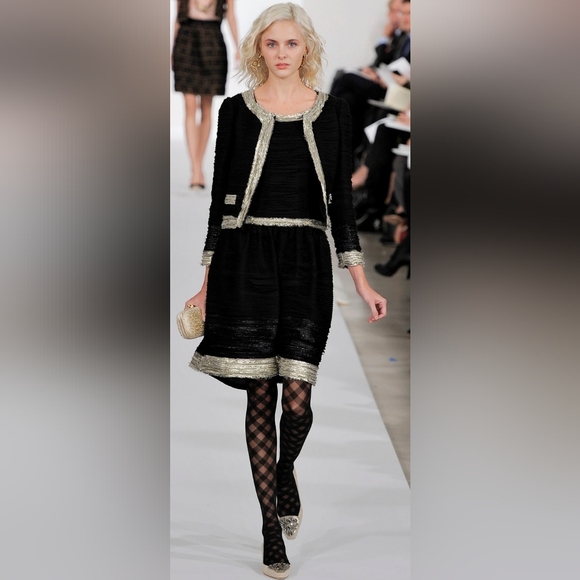 *$4,300 OSCAR DE LA RENTA GORGEOUS BLACK SILVER SILK RUNWAY DRESS US 10 L - Picture 5 of 12